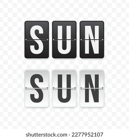 Vector illustration of flip clock icon sign and symbol of Sunday. Black and white colored icon for website design. Simple design on transparent background (PNG).