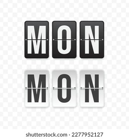 Vector illustration of flip clock icon sign and symbol of Monday. Black and white colored icon for website design. Simple design on transparent background (PNG).