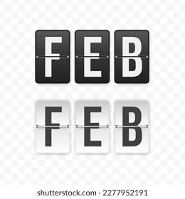 Vector illustration of flip clock icon sign and symbol of February. Black and white colored icon for website design. Simple design on transparent background (PNG).
