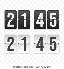 Vector illustration of a flip clock icon sign and symbol at quarter to twenty-two. Black and white colored icons for website design .Simple design on a transparent background (PNG).