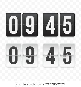 Vector illustration of a flip clock icon sign and symbol at quarter to ten. Black and white colored icons for website design .Simple design on a transparent background (PNG).