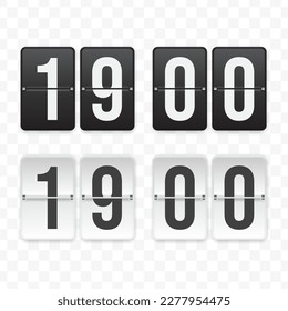 Vector illustration of a flip clock icon sign and symbol at nineteen o'clock. Black and white colored icons for website design .Simple design on a transparent background (PNG).