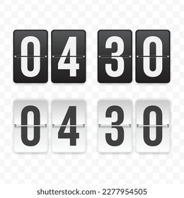 Vector illustration of a flip clock icon sign and symbol at half past four. Black and white colored icons for website design .Simple design on a transparent background (PNG).