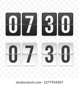 Vector illustration of a flip clock icon sign and symbol at half past seven. Black and white colored icons for website design .Simple design on a transparent background (PNG).