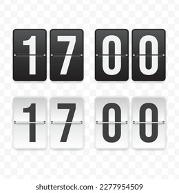 Vector illustration of a flip clock icon sign and symbol at seventeen o'clock. Black and white colored icons for website design .Simple design on a transparent background (PNG).