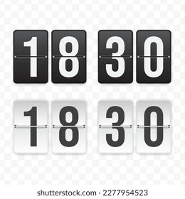 Vector illustration of a flip clock icon sign and symbol at half past eighteen. Black and white colored icons for website design .Simple design on a transparent background (PNG).