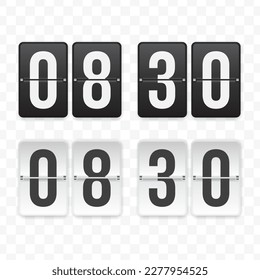 Vector illustration of a flip clock icon sign and symbol at half past eight. Black and white colored icons for website design .Simple design on a transparent background (PNG).