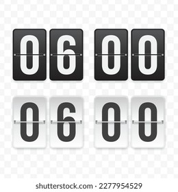 Vector illustration of a flip clock icon sign and symbol at six o'clock. Black and white colored icons for website design .Simple design on a transparent background (PNG).