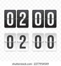 Vector illustration of a flip clock icon sign and symbol at two o'clock. Black and white colored icons for website design .Simple design on a transparent background (PNG).