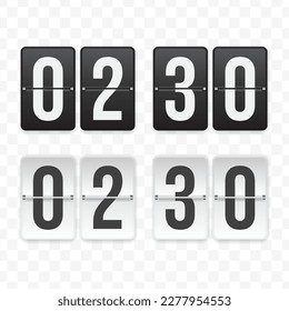 Vector illustration of a flip clock icon sign and symbol at half past two. Black and white colored icons for website design .Simple design on a transparent background (PNG).