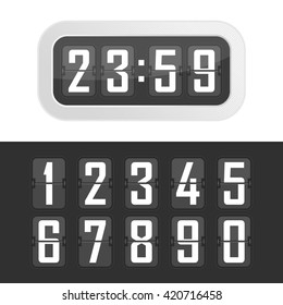 Vector Illustration Flip Clock. Wall Flipping Clock And Number Counter Template And All Numbers With Flips.