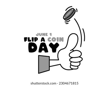 Vector Illustration of Flip a Coin Day. June 1. Line. Outline. Black, gray and white colors. Poster, banner, card, background. Eps 10.