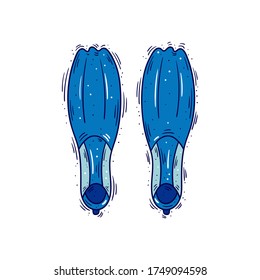 Vector illustration of flippers, hand drawn cartoon icon, isolated