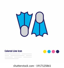 Vector illustration of flippers icon colored line. Beautiful nautical element also can be used as diving shoes icon element.