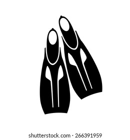 Vector illustration of flippers for swimming. Black icon on white background. 