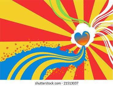 Vector illustration of Flirty background  of stylized hearts and waves