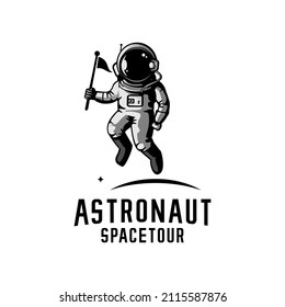 vector illustration of a floating astronaut logo holding a flag