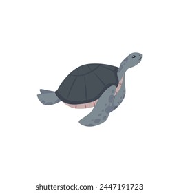 Vector illustration of a floating cartoon sea turtle with spotted fins, side view, in a flat style. Icon of marine animals are ideal for creating ocean-themed logos and icons.