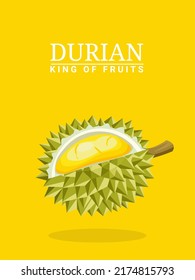 Vector illustration, floating durian fruit, isolated on yellow background, perfect for book covers, product labels or posters.