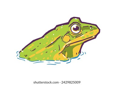 Vector illustration of floating frog in water in color