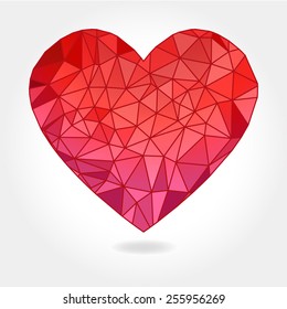 A Vector Illustration Of A Floating Geometric Triangle Facet Heart On A Light Gray Background.