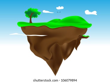 Vector illustration floating island. Mesh used. Elements are layered separately in vector file.