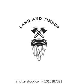 vector illustration of a floating island and a pair of axes