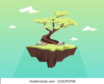 vector illustration of floating island and tree 