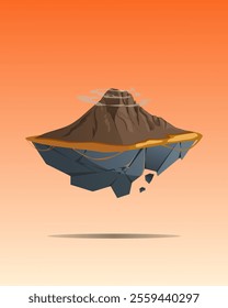 Vector illustration of floating mountain with orange background