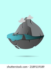 ilustración vectorial montaña rocosa flotante con carretera y lago