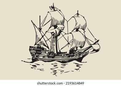 Vector illustration floating sailing ship