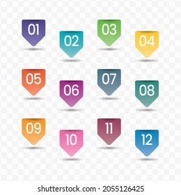 Vektorgrafik von Floating-Tag-Nummer-Kugeln-Punkten von eins bis zwölf mit transparentem Hintergrund 