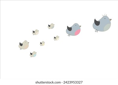Vector illustration of a flock of cute birds on a white background.