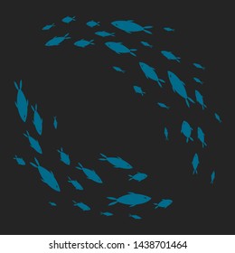 Vector illustration of a flock of fish swimming in a circle