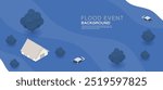 Vector illustration of a flooded house, house, car, furniture showing flooding icons. natural flood disaster icon