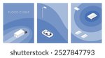 Vector illustration of a flooded house, house, car, furniture showing flooding icons. natural flood disaster icon