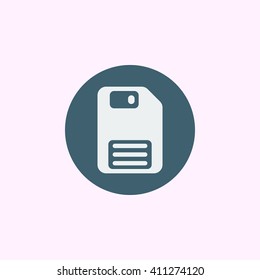 Vector illustration of floppy disc sign icon on blue circle background.