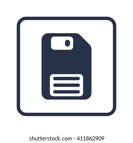 Vector illustration of floppy disc sign icon on blue round background.