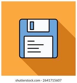 A vector illustration of a floppy disk on an orange background