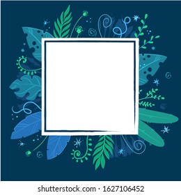 Vector illustration of flora frame on darck background.