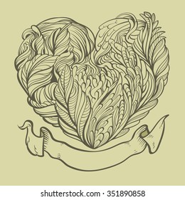 Vector Illustration flora heart doodles abstract with isolated background.