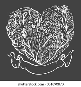 Vector Illustration flora heart doodles abstract with isolated background.