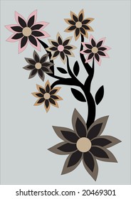 Vector illustration of floral abstract retro background. Includes flowers in the different colours and sizes