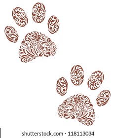 vector illustration of floral animal paw print on white background