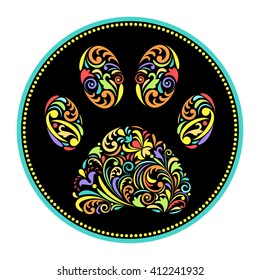vector illustration of floral animal paw print on white background
