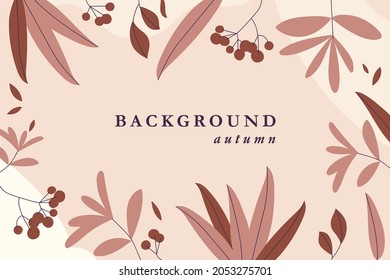 Vector illustration floral autumn background with simple leaves and pastel texture. Horizontal banner or background with copy space for text