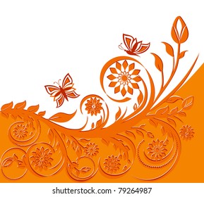 vector illustration of a floral background with butterflies.