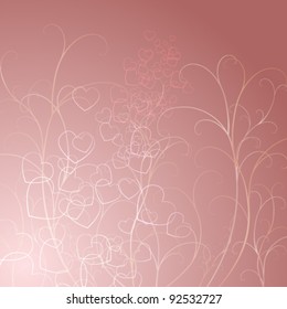 Vector Illustration of Floral Background with Flying Hearts