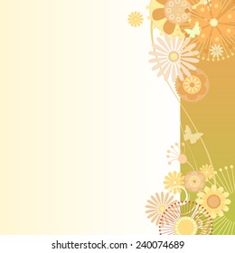 Vector illustration of a floral  background in greenish-orange