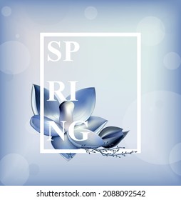
Vector illustration Floral background of magnolia flowering decorated with branch on bright blue light blue background for spring season design. Banner, poster, calendar, flyer with place for text.